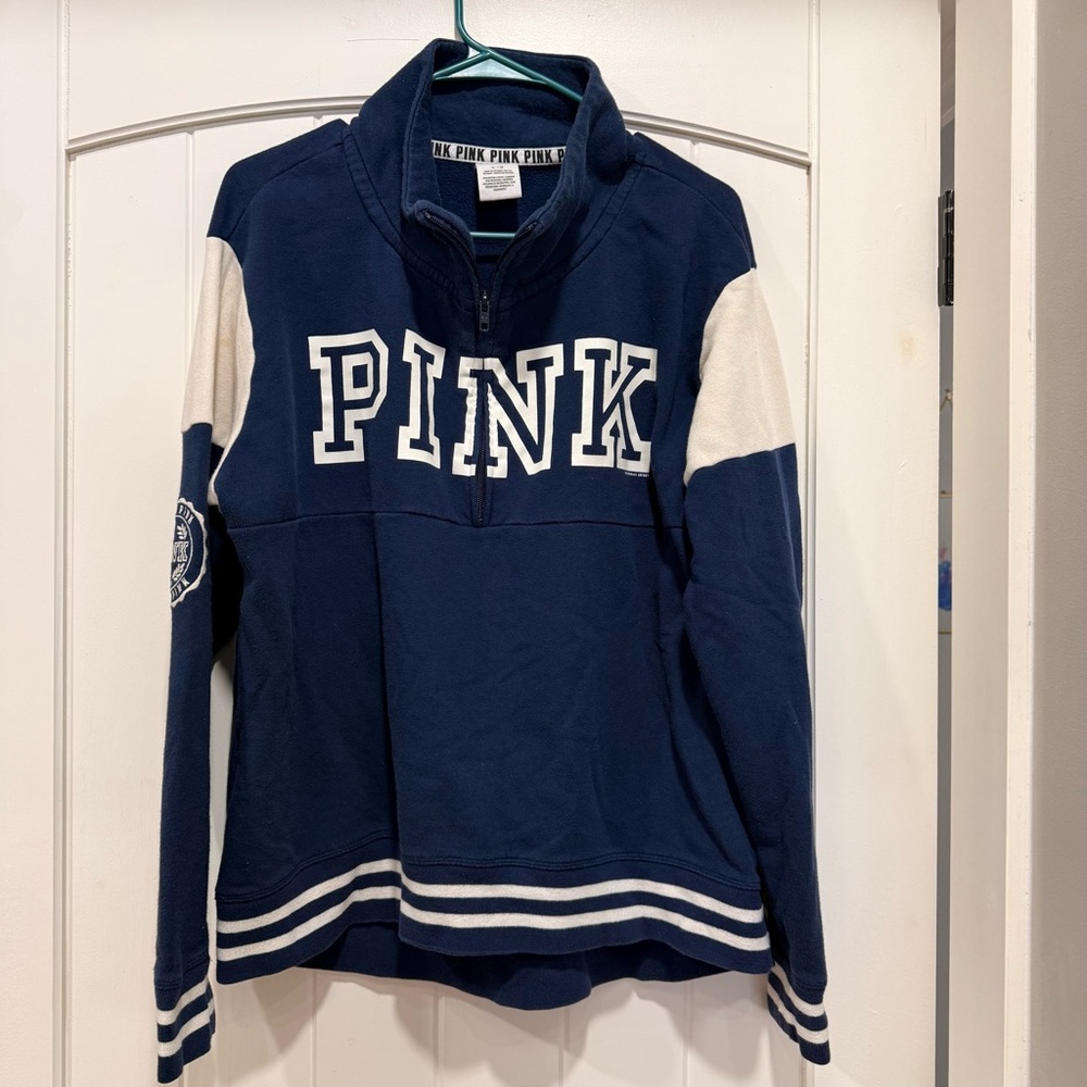 Victoria's Secret PINK Navy and White Logo Pullover